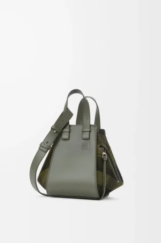 Compact Hammock bag in suede and classic calfskin Khaki/Green