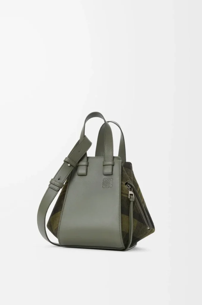 Compact Hammock bag in suede and classic calfskin Khaki/Green