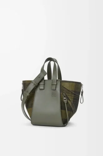 Compact Hammock bag in suede and classic calfskin Khaki/Green