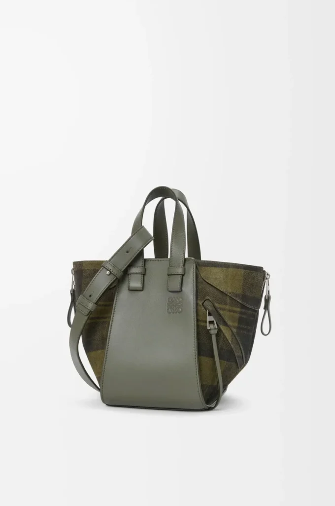 Compact Hammock bag in suede and classic calfskin Khaki/Green