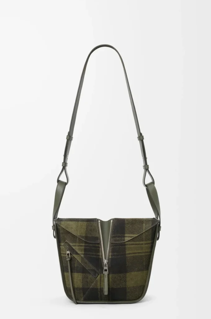 Compact Hammock bag in suede and classic calfskin Khaki/Green