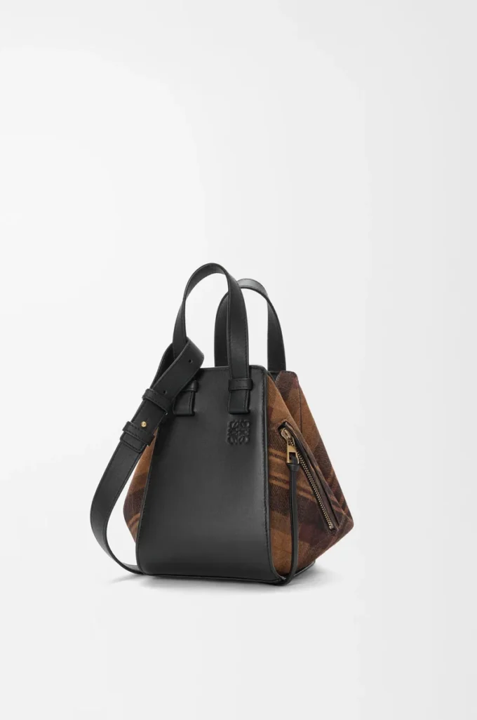 Compact Hammock bag in suede and classic calfskin Tan/Black