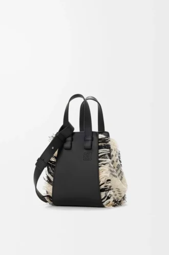 Compact Hammock bag in woven textile Black/White