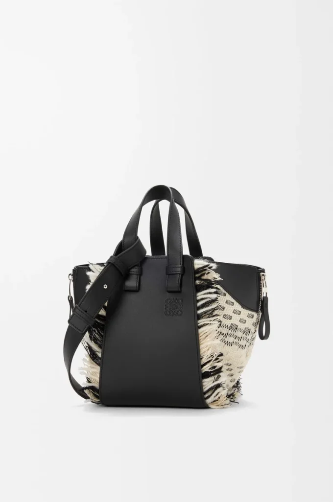 Compact Hammock bag in woven textile Black/White