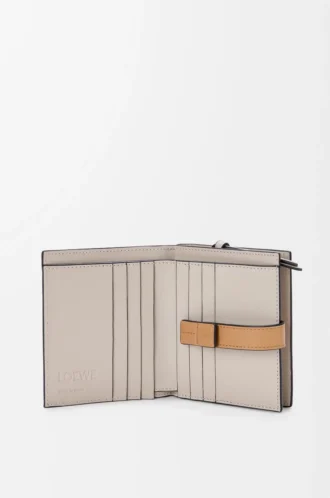Compact zip wallet in soft grained calfskin Taupe/Gold
