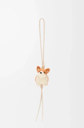 Corgi charm in felt and calfskin Soft White/Orange