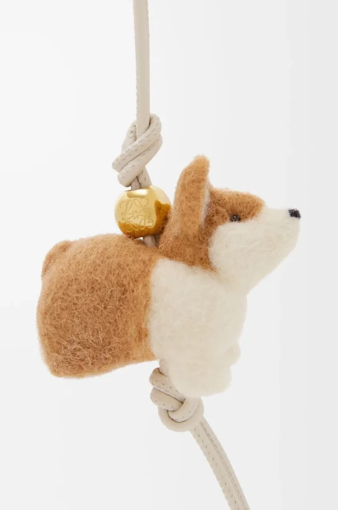 Corgi charm in felt and calfskin Soft White/Orange Corgi charm in felt and calfskin Soft White/Orange