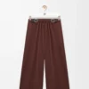 Cropped belted trousers in cotton and silk Coffee Cropped belted trousers in cotton and silk Coffee