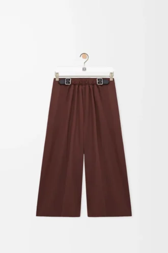 Cropped belted trousers in cotton and silk Coffee