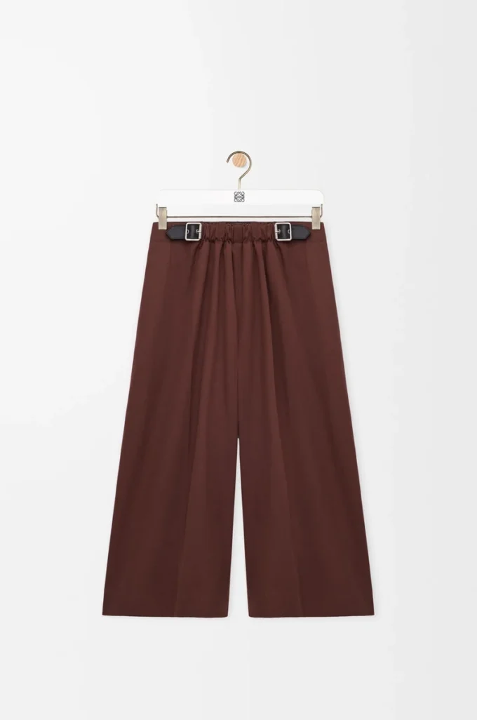 Cropped belted trousers in cotton and silk Coffee Cropped belted trousers in cotton and silk Coffee