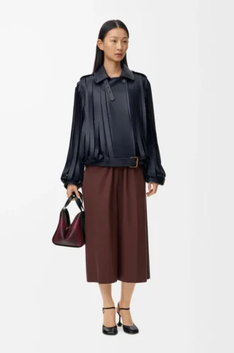 Cropped belted trousers in cotton and silk Coffee