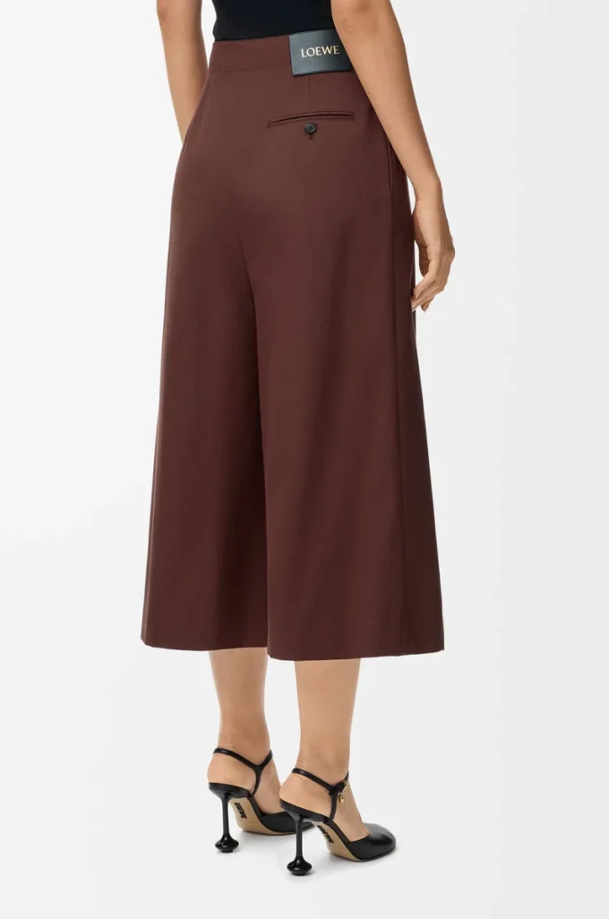 Cropped belted trousers in cotton and silk Coffee Cropped belted trousers in cotton and silk Coffee