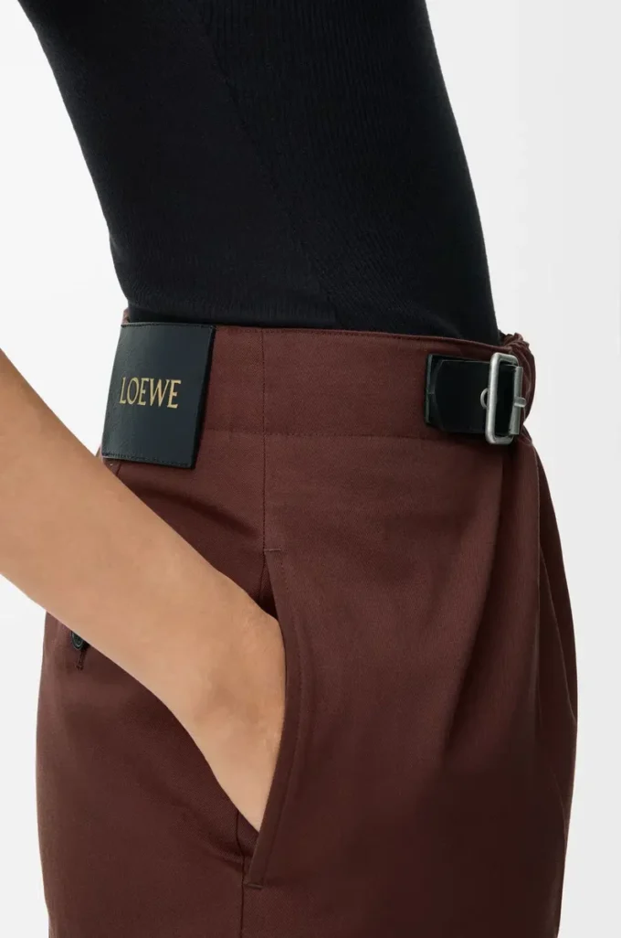 Cropped belted trousers in cotton and silk Coffee Cropped belted trousers in cotton and silk Coffee