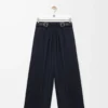 Cropped belted trousers in wool Navy Blue Cropped belted trousers in wool Navy Blue