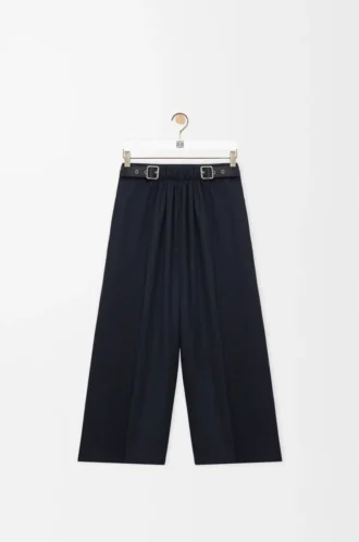 Cropped belted trousers in wool Navy Blue