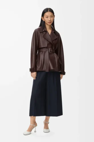 Cropped belted trousers in wool Navy Blue