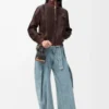 Cropped jacket in nappa lambskin Brown Cropped jacket in nappa lambskin Brown