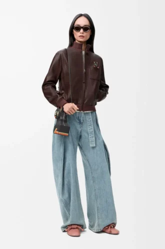 Cropped jacket in nappa lambskin Brown