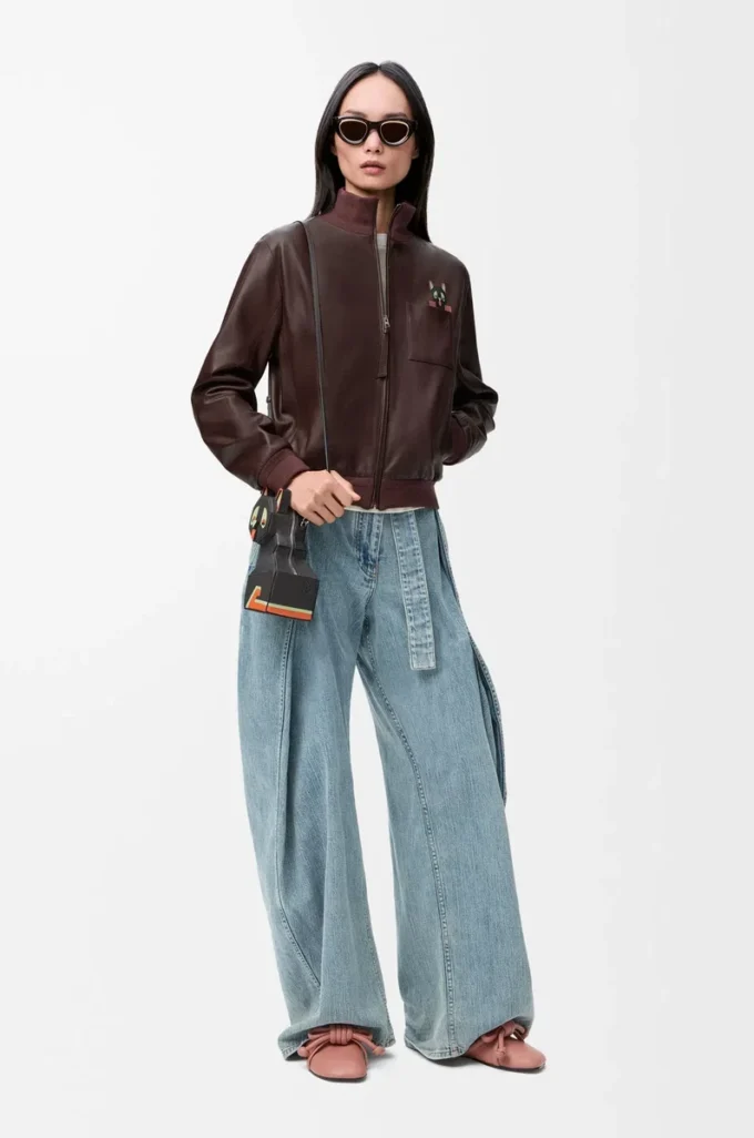 Cropped jacket in nappa lambskin Brown Cropped jacket in nappa lambskin Brown