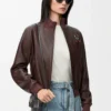 Cropped jacket in nappa lambskin Brown Cropped jacket in nappa lambskin Brown