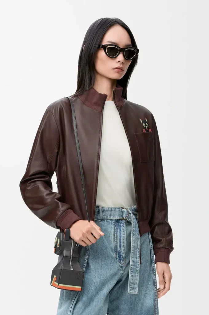 Cropped jacket in nappa lambskin Brown Cropped jacket in nappa lambskin Brown