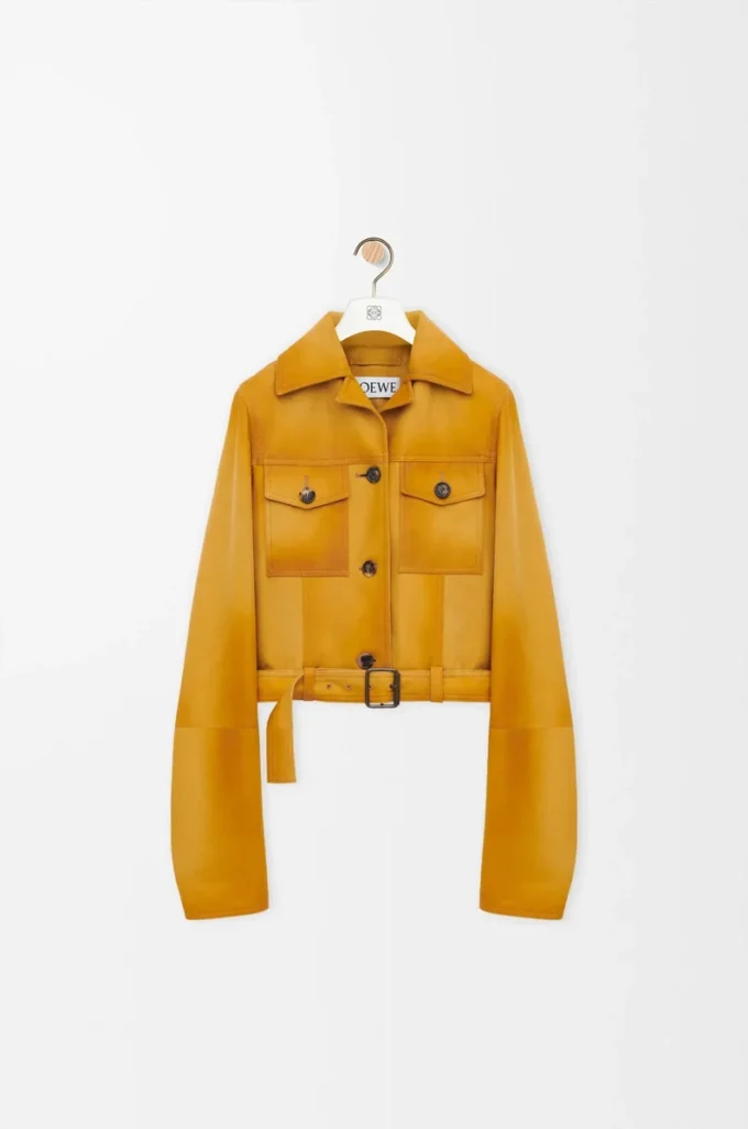 Cropped jacket in suede lambskin Light Tan Cropped jacket in suede lambskin Light Tan