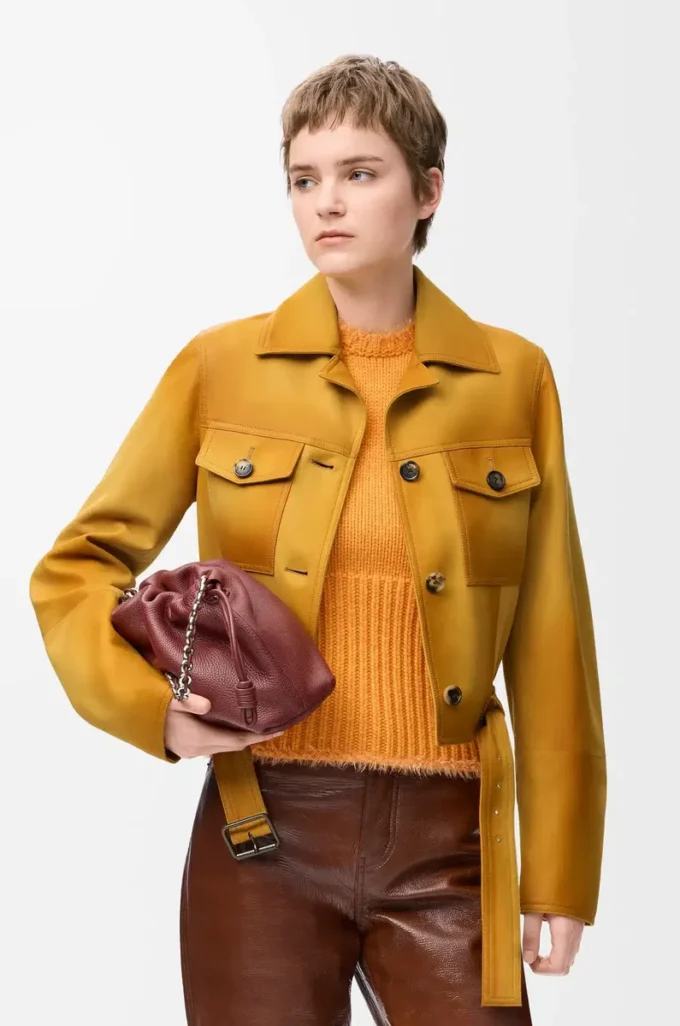 Cropped jacket in suede lambskin Light Tan Cropped jacket in suede lambskin Light Tan
