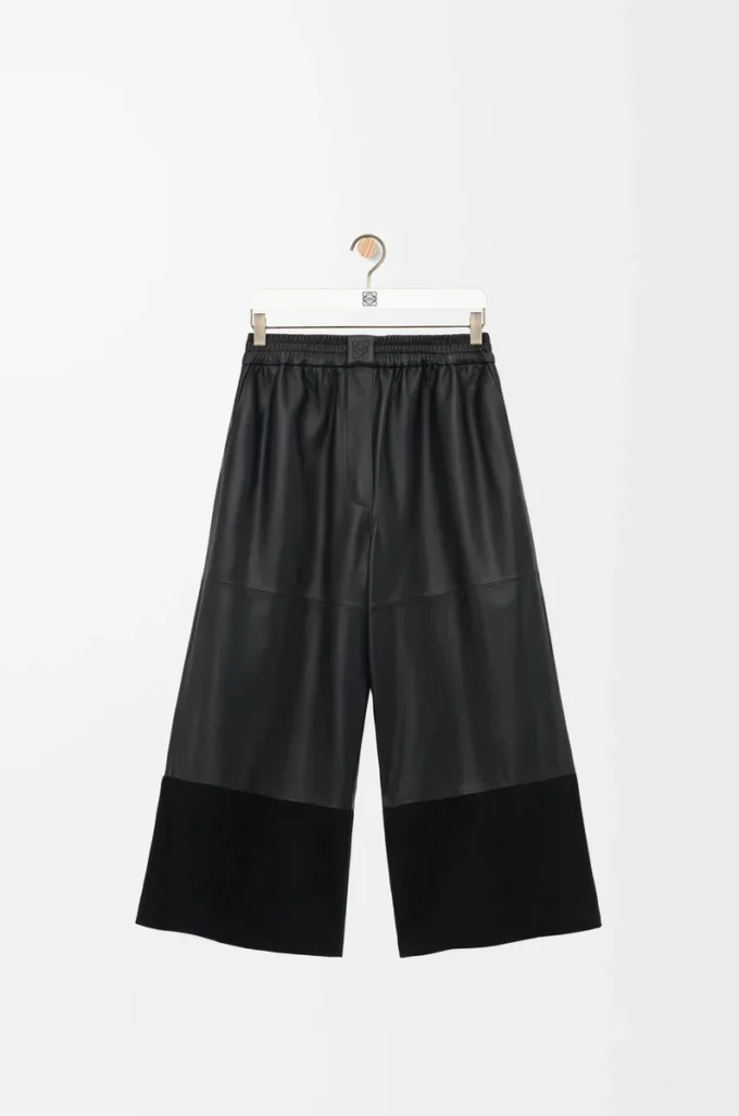 Cropped trousers in nappa lambskin and suede goatskin Black Cropped trousers in nappa lambskin and suede goatskin Black
