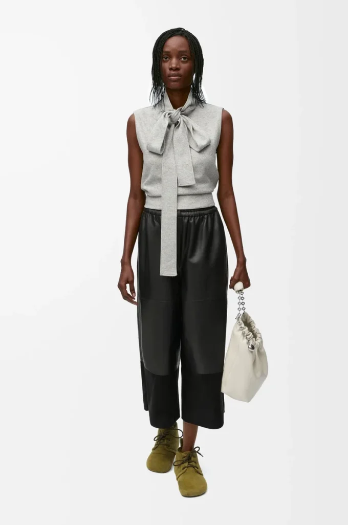 Cropped trousers in nappa lambskin and suede goatskin Black Cropped trousers in nappa lambskin and suede goatskin Black