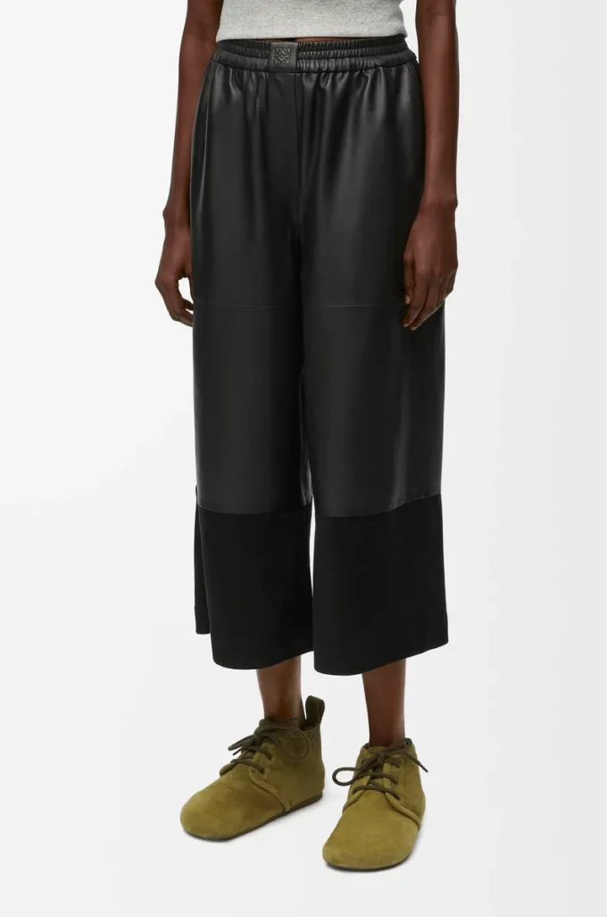 Cropped trousers in nappa lambskin and suede goatskin Black Cropped trousers in nappa lambskin and suede goatskin Black