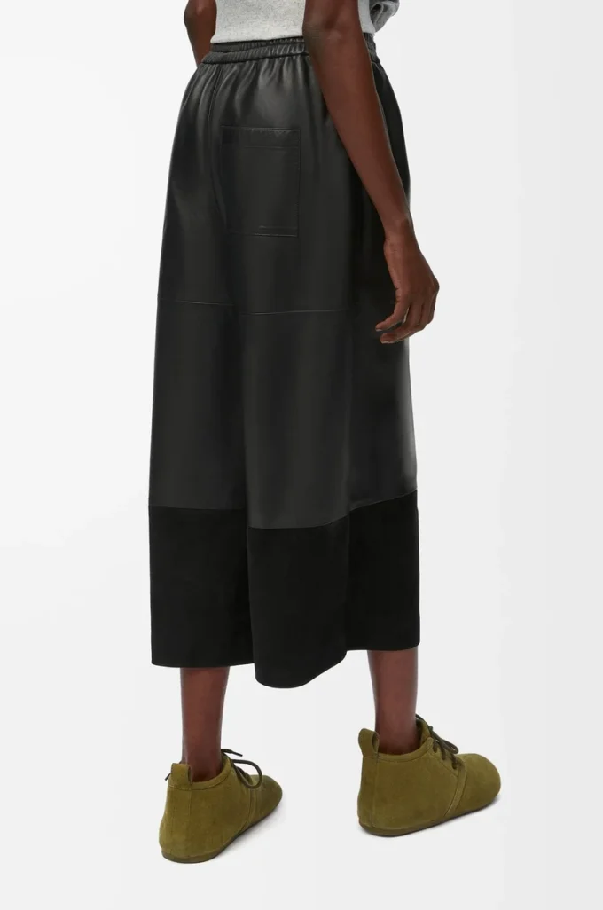 Cropped trousers in nappa lambskin and suede goatskin Black Cropped trousers in nappa lambskin and suede goatskin Black