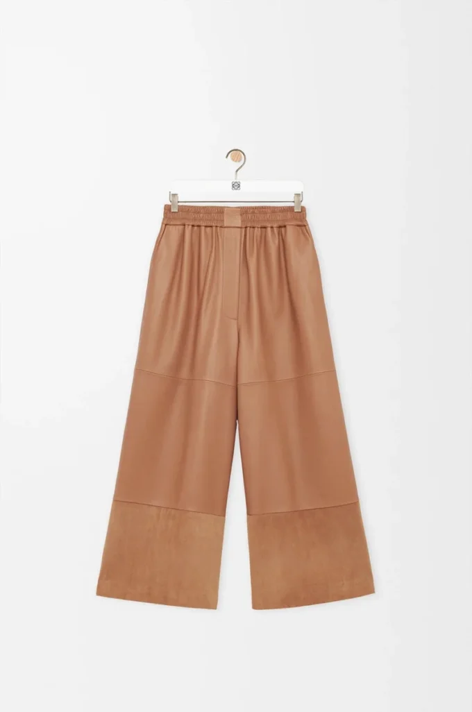 Cropped trousers in nappa lambskin and suede goatskin Toffee Cropped trousers in nappa lambskin and suede goatskin Toffee