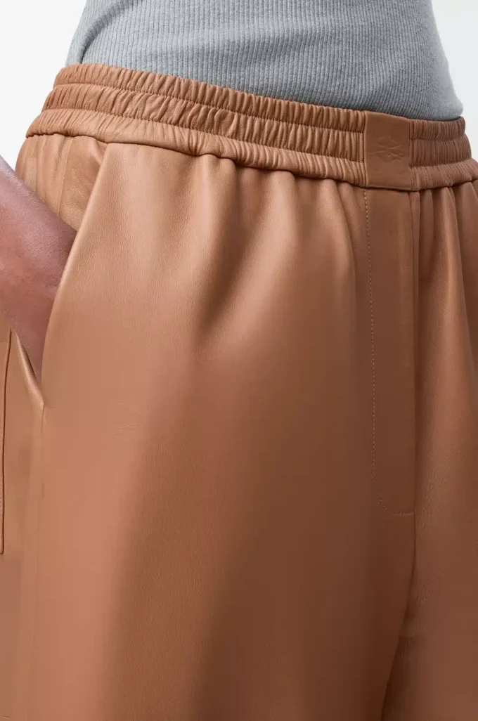Cropped trousers in nappa lambskin and suede goatskin Toffee Cropped trousers in nappa lambskin and suede goatskin Toffee
