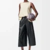 Cropped trousers in nappa lambskin Black