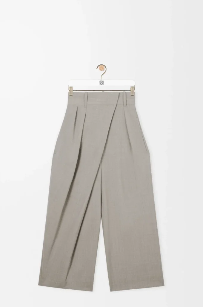 Cropped wrap trousers in wool Light Beige Melange Cropped wrap trousers in wool Light Beige Melange