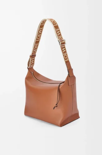 Cubi Crossbody bag in supple smooth calfskin and jacquard Tan