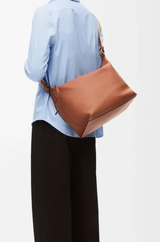 Cubi Crossbody bag in supple smooth calfskin and jacquard Tan
