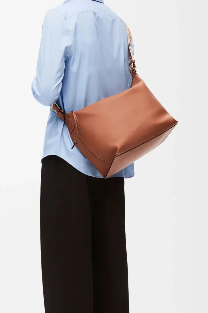 Cubi Crossbody bag in supple smooth calfskin and jacquard Tan Cubi Crossbody bag in supple smooth calfskin and jacquard Tan
