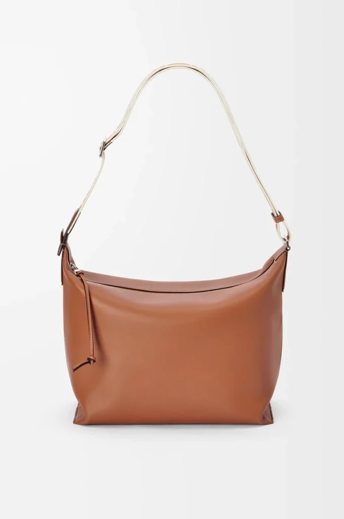 Cubi Crossbody bag in supple smooth calfskin and jacquard Tan Cubi Crossbody bag in supple smooth calfskin and jacquard Tan