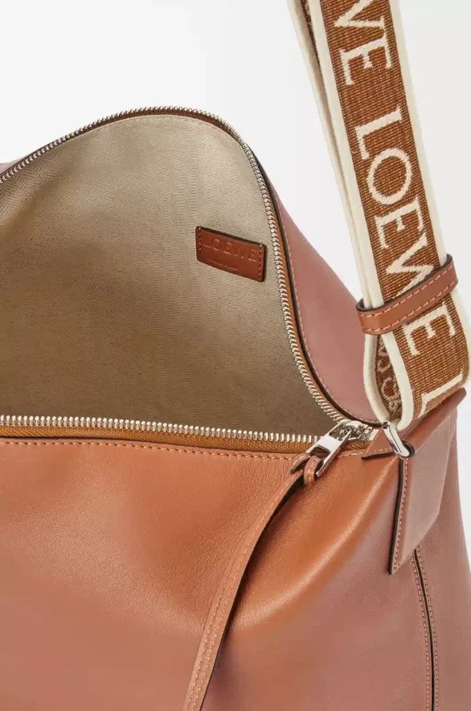 Cubi Crossbody bag in supple smooth calfskin and jacquard Tan Cubi Crossbody bag in supple smooth calfskin and jacquard Tan