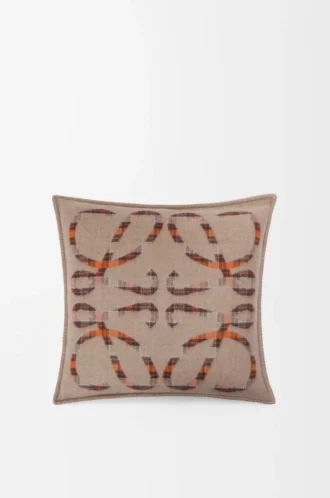 Cushion in wool and cashmere Beige/Orange