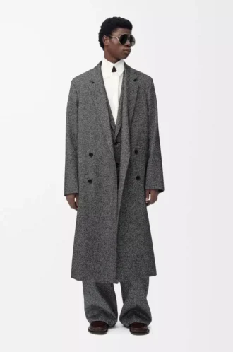 Double breasted coat in wool blend Black/White