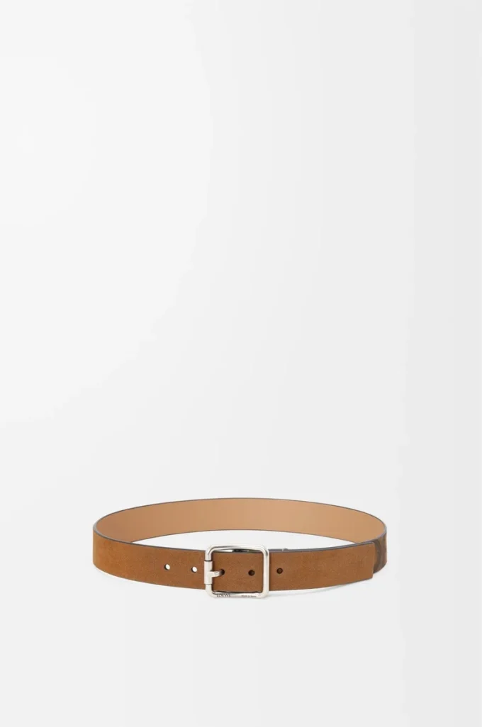Double Roller Curve belt in pressed suede Cognac/Vintage Palladium