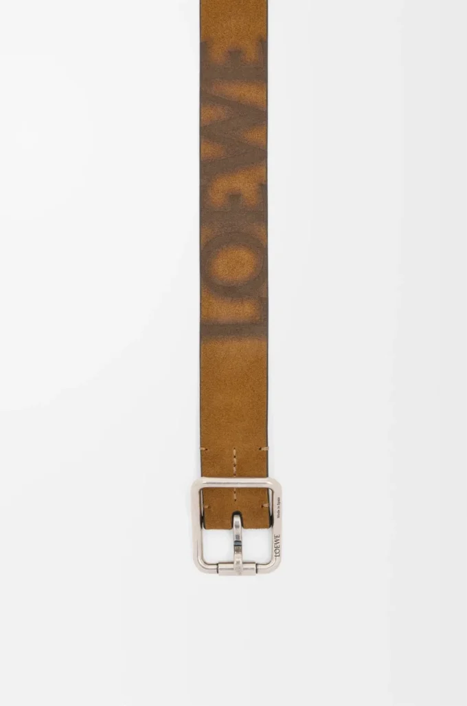 Double Roller Curve belt in pressed suede Cognac/Vintage Palladium
