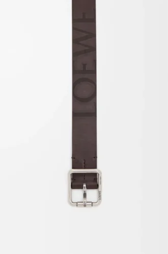 Double Roller Curve belt in vegetable-tanned calfskin Dark Cigar/Vintage Palladium
