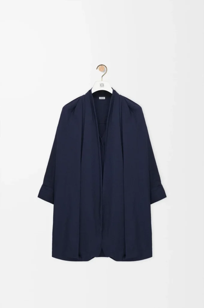 Draped dress in cotton Navy Blue