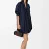 Draped dress in cotton Navy Blue