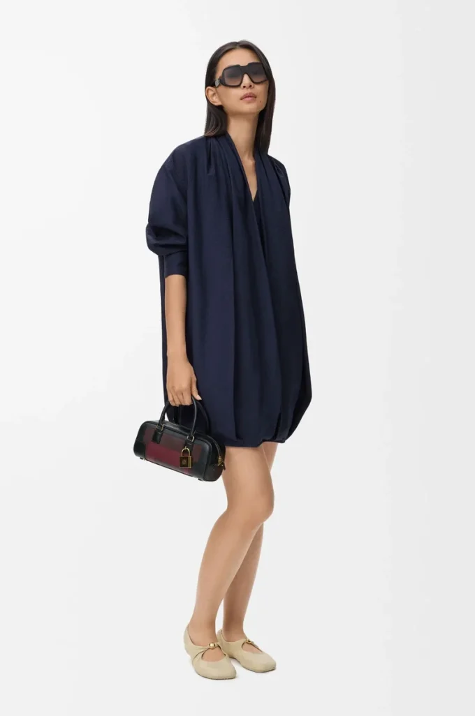 Draped dress in cotton Navy Blue