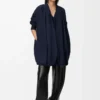 Draped dress in cotton Navy Blue
