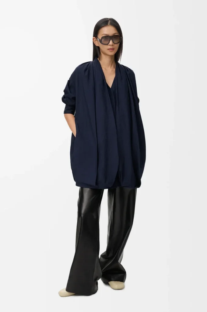 Draped dress in cotton Navy Blue